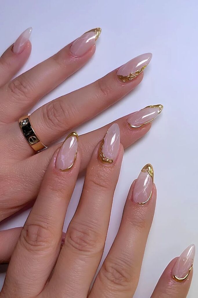 Pink Marble with Gold Stripes