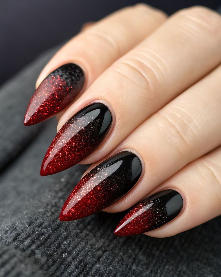 Red Nails with Black Accents