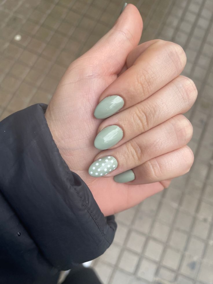 Polka Dot Sage Green Nails