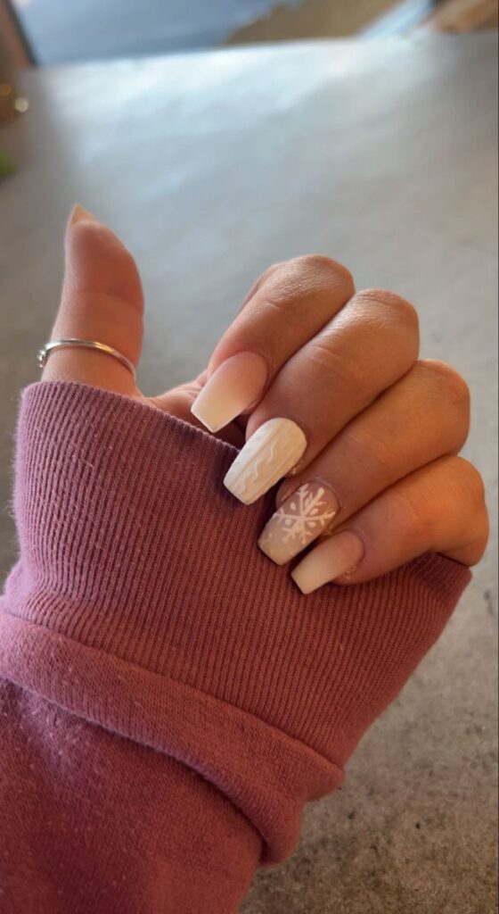 Frosty White Nails with Fall Touches
