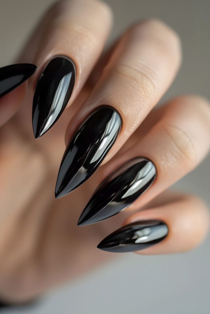 Black Nails with Chrome Effect