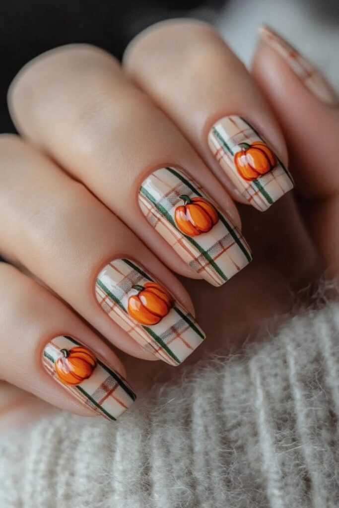 Plaid Pumpkin Nails