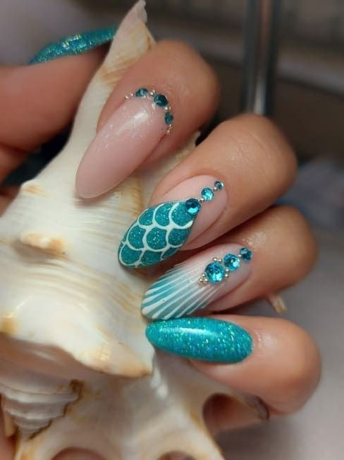 Classic Mermaid Nail Designs with Glitter
