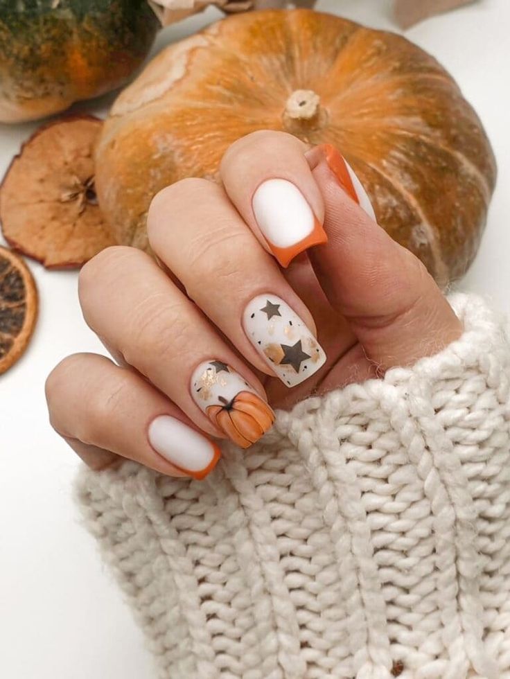 Pumpkin French Tip Nails