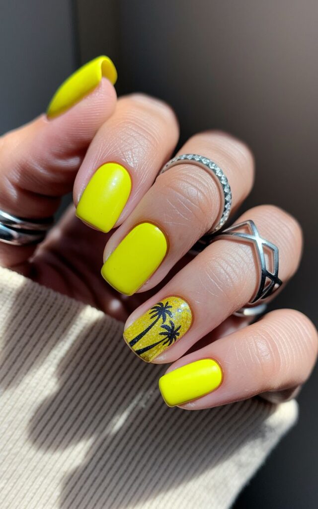 Black and Yellow Contrast Nails