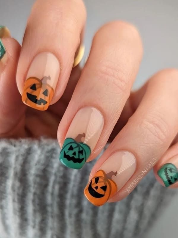 Pumpkin Face and Glitter Nails