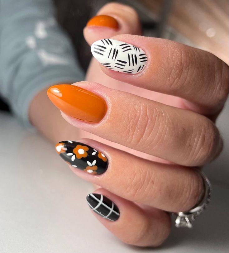 Orange Pumpkin Nails with Black Accents