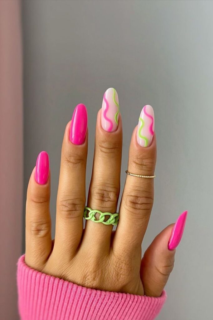 Neon Pink and Green Nail Designs