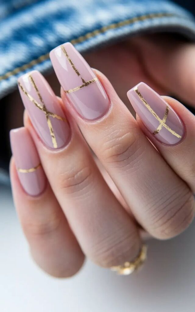 Pink and Gold Summer Nails