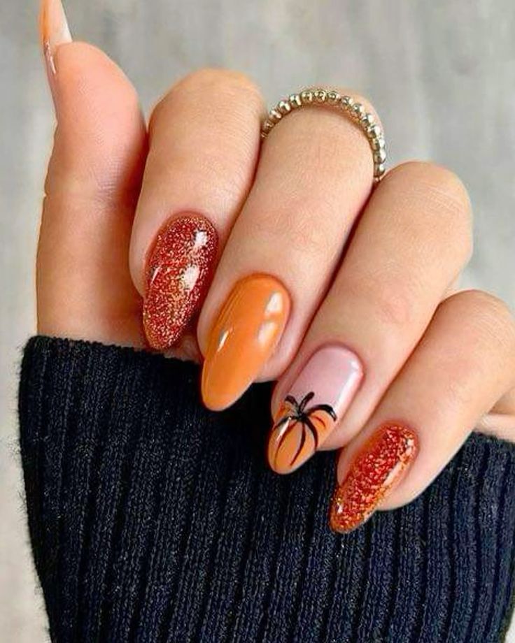 Glitter Pumpkin Nails