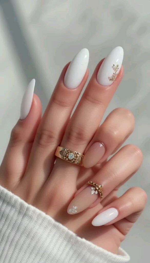 Modern Almond-Shaped Wedding Nails