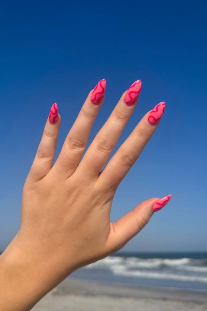 Trendy Hot Pink Beach Nails