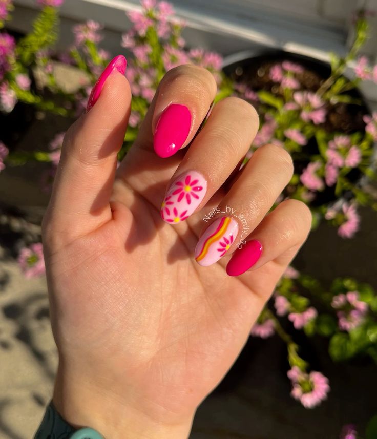 Neon Hot Pink Beach Nails