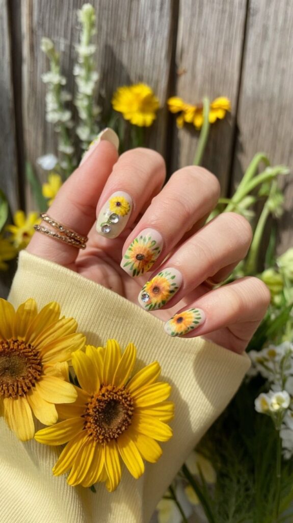Sunflower Accent Nail Design