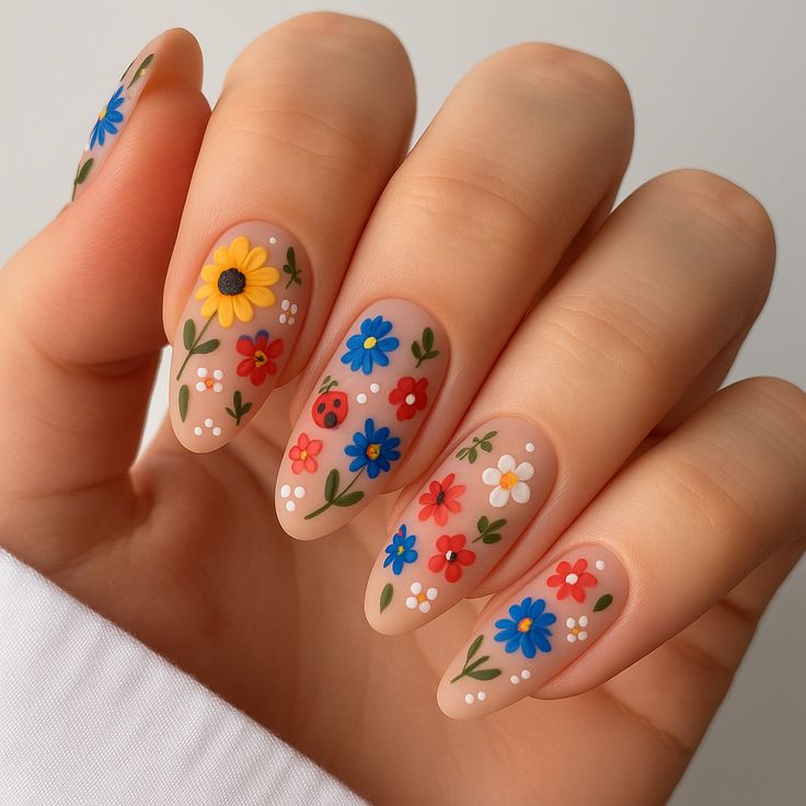 Mixed Floral Nails with Sunflowers