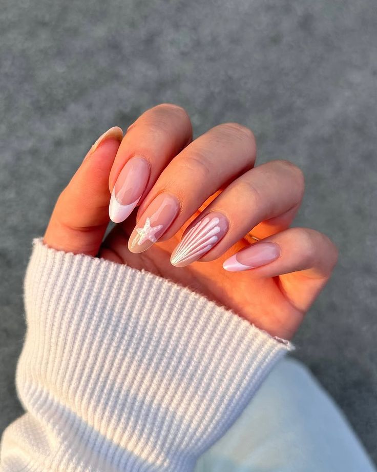 Pink and White Beach Nails