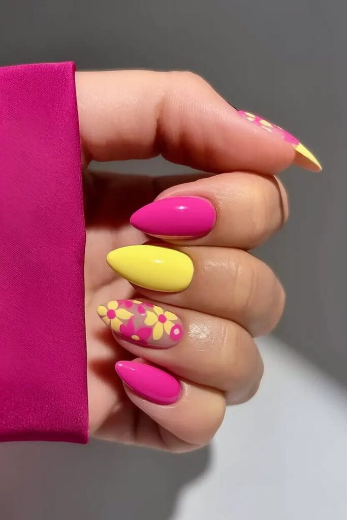 Hot Pink and Yellow Nail Designs