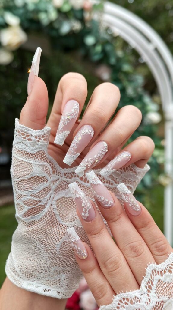 Wedding Nails with Lace Details