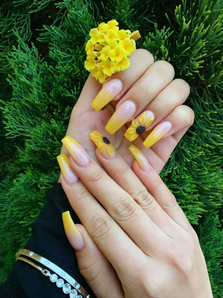 Sunflower Ombre Nails