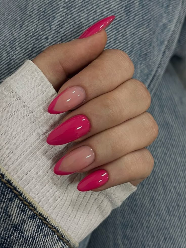 Hot Pink Nails with White Tips