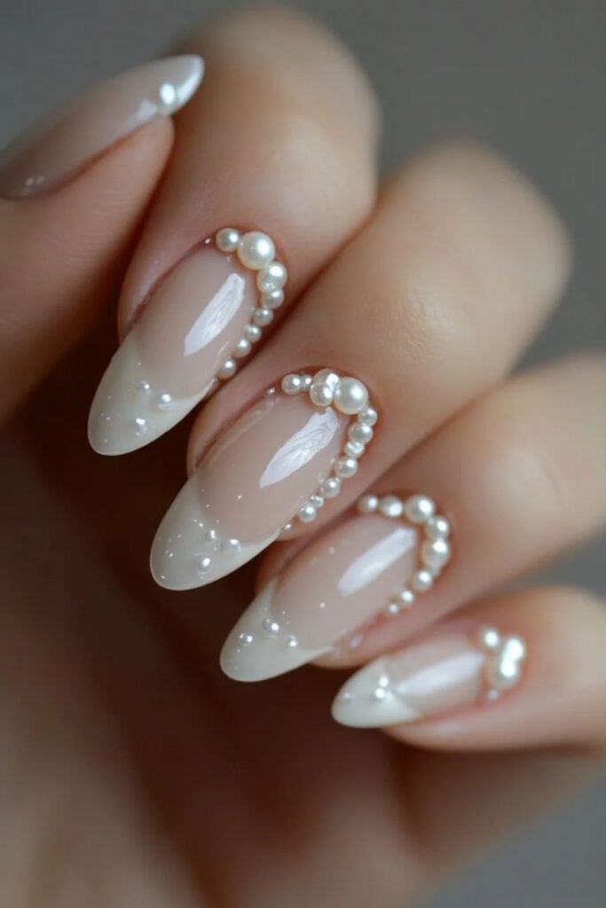 Wedding Nail Styles with Glitter and Pearls