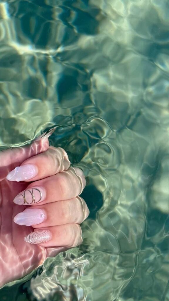 3D Mermaid Nails with Pearls