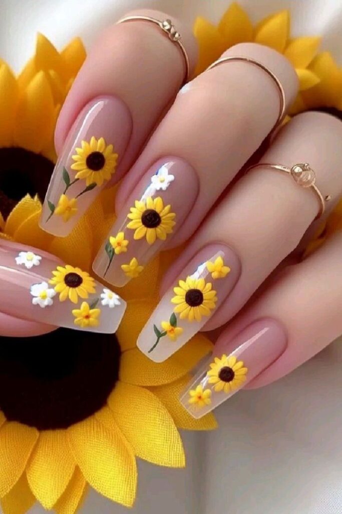 Orange Sunflower Nails